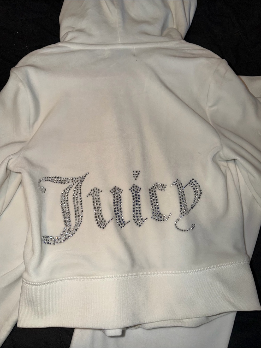 Juicy Couture Y2K White Ivory Rhinestone Velour 2-Piece Tracksuit Set XS